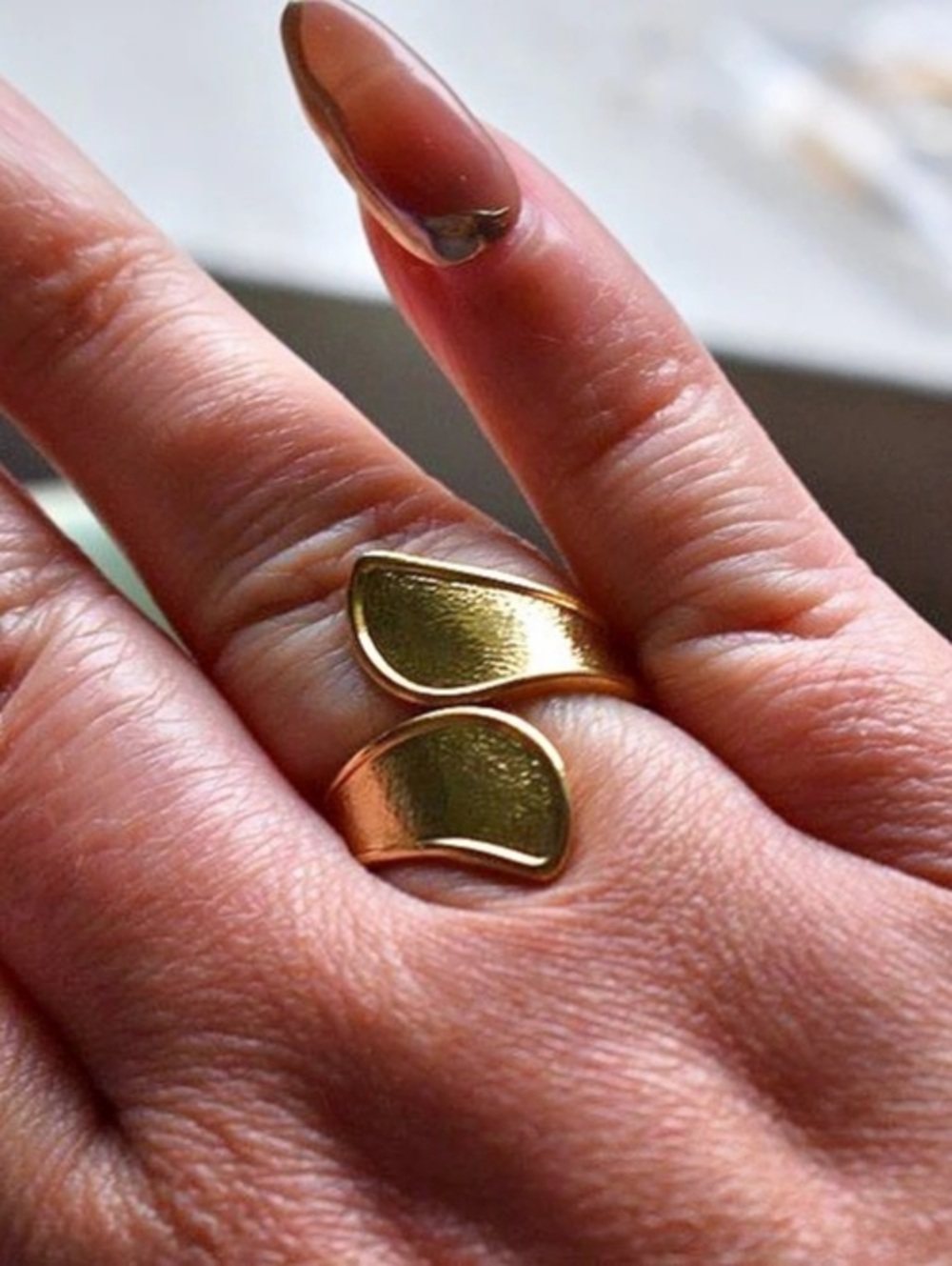 Gold Tone Sculptural Bypass Wrap Ring slightly Adjustable Size 5.5–7